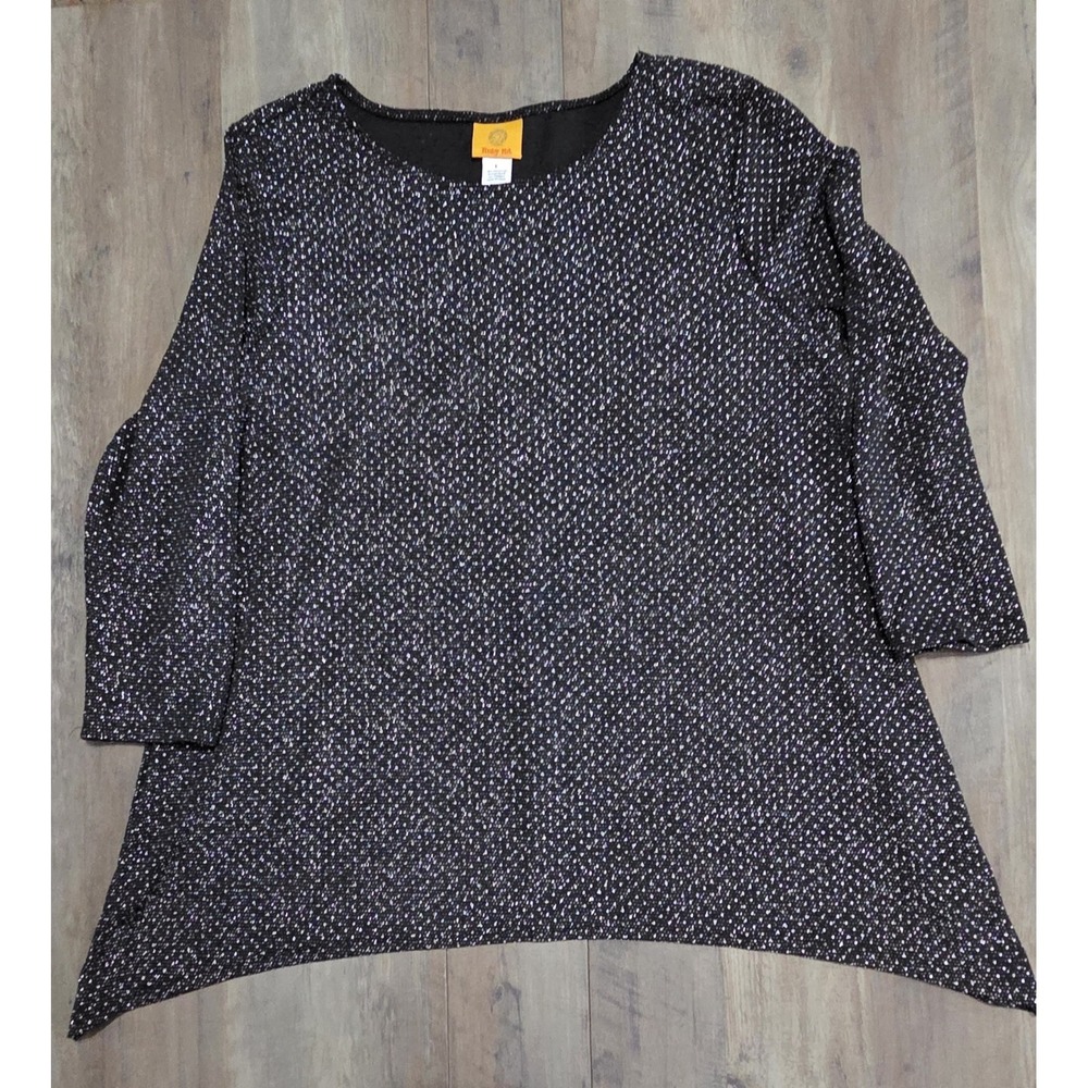 Ruby Rd. Black Long Sleeve Shirt With Beaded Pearls And Sparkles Women L